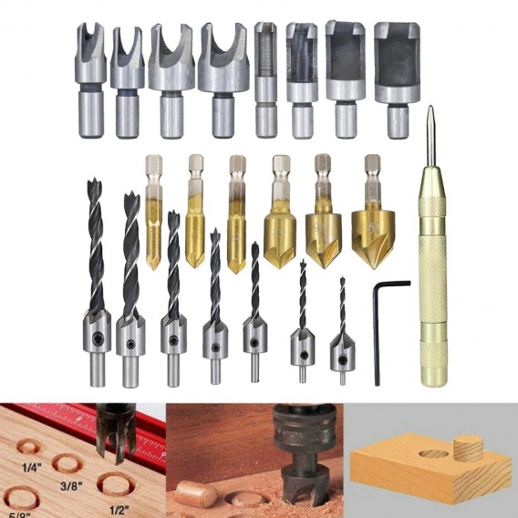 1Set Holzbearbeitung Fase Bohren Werkzeug Senker Bohrer Bits Holz Stecker Cutter und Automatische Zentrum Pin Punch