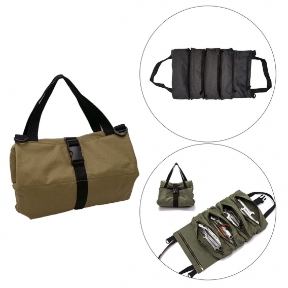 Oxford Fabric Vehicle Kit Bag mit Reißverschlüssen für Autoreparaturgeräte Farbe Khaki