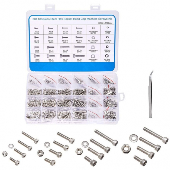 1120 Stück M2 M2.5 M3 M4 304 Edelstahl Innensechskant Maschinenschrauben, Präzise metrische runde Flachsteckschrauben und Mutter