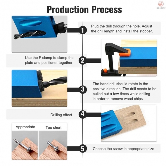 AcserGery 14er-Pack Pocket Hole Jig Kit Pocket Screw Jig 15 Grad Dübelbohrer Tischlerei-Kit mit 6/8/10 mm Antriebsadapter Pocket