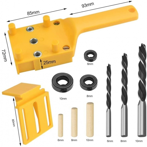 AcserGery ABS-Bohrführung, 38-teilig, Holzbearbeitung, tragbare Anti-Verzerrungs-Bohrlehre mit 6/8/10 mm Holzdübel, gerade Bohrf