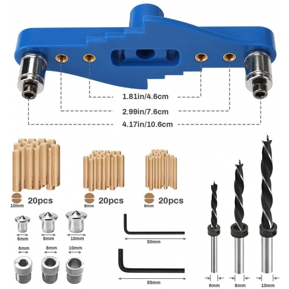 AcserGery Bohrerführungsset, Tischlerführungen mit Adapter für 6/8/10 mm Loch, 2 in 1 selbstzentrierender Dübel Abarit für die H