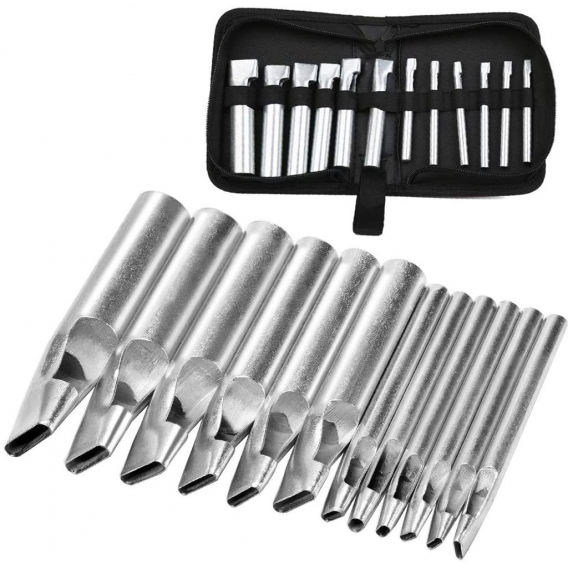 AcserGery Oval Leder Punch Set, 12 Größen Hohl Locher, Oval Leder Hohl Punch mit Aufbewahrungstasche für Leder Handwerk, Gürtel,