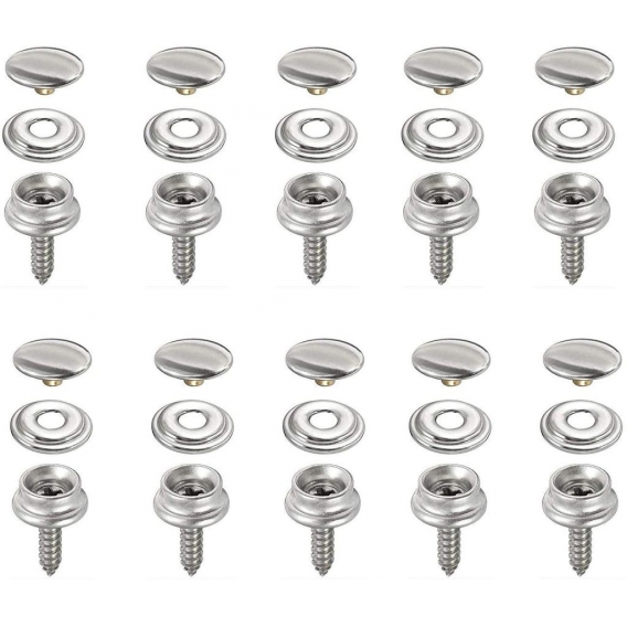 AcserGery 20 Stücke Snaps Fastener, Druckknopf Edelstahl, Druckknopf zum Anschrauben/Edelstahl, 3 teiliges Schraub-Set, 15 mm, P