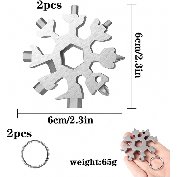 AcserGery 2 Stück Schneeflocken Multi Werkzeug,18in1 Multitool Edelstahl,Schraubenschlüssel Schraubendreher Flaschenöffner,Gesch