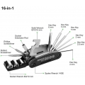 AcserGery 16-in-1-Mountainbike-Mehrzweckwerkzeug/Sechskantschraubendreher Innen- und Außenschlüssel/kombinierte Reitausrüstung