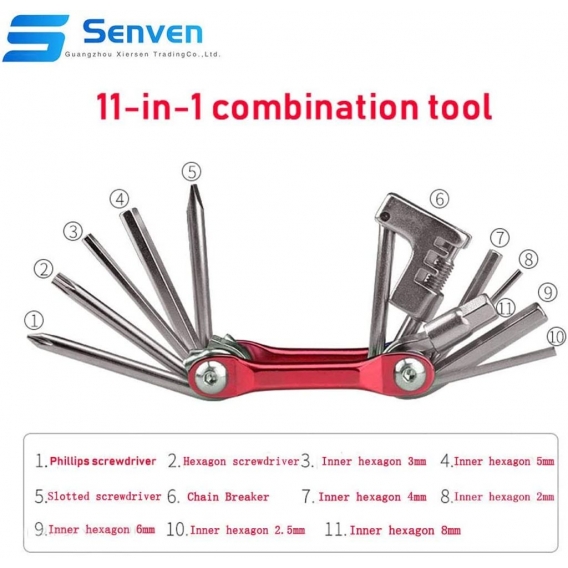 AcserGery 11-in-1-Multifunktions-Faltrad-Reparaturwerkzeug, Fahrrad-Reparaturwerkzeug, leichtes und kompaktes Mini-Fahrrad-Repar