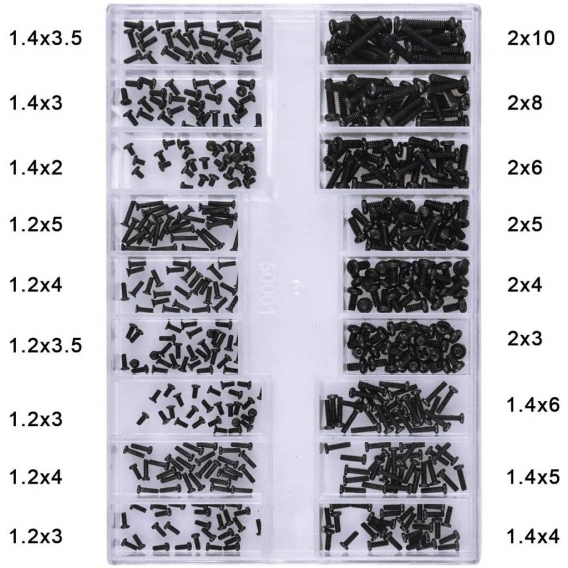 AcserGery 500 Stück Schraubensatz, Senkkopfschrauben, Mikroschrauben von Reparaturwerkzeugsätzen für Computerreparatur, Brillen,