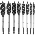 AcserGery 8-teiliges 6,35-mm-Sechskantschaft-Spiral-Holzbohrer-Set mit vier Schlitzen für Holz, Beton, Holzbearbeitung und 10–25