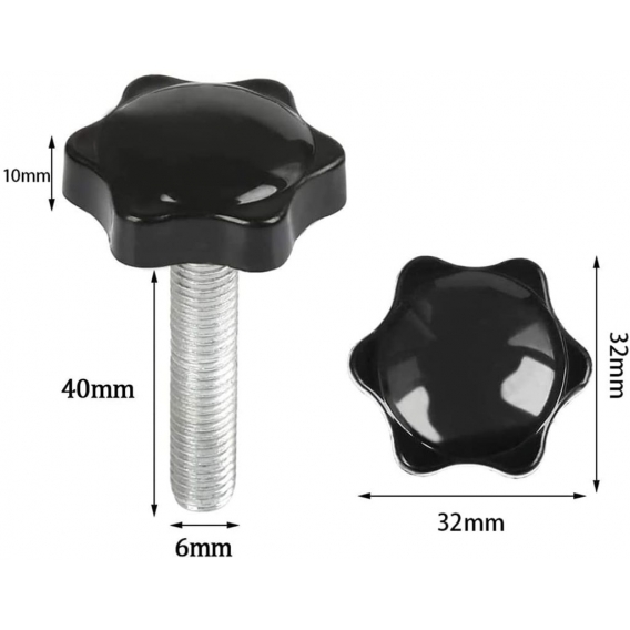 AcserGery 10 Stück Sterngriffschrauben, Increway-Rändelschrauben, M6x40-Gewindeklemme, schwarzer Kunststoff, sternförmiger Knopf