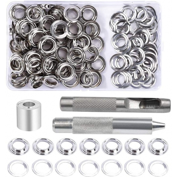 AcserGery Ösen-Ösen-Set, 100 Sets 10 mm Ösen, Planen-Reparatur-Set, mit 3 Ösen-Ösen-Werkzeugen, Ösen-Set für Plane, Stoff, Vorhä