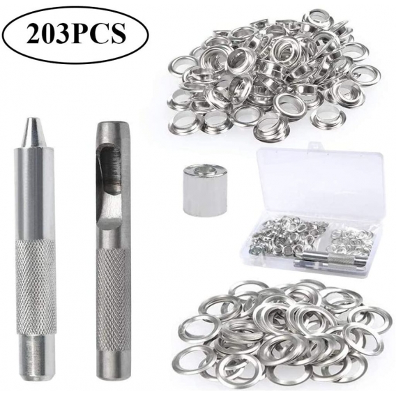 AcserGery Ösen-Ösen-Set, 100 Sets 10 mm Ösen, Planen-Reparatur-Set, mit 3 Ösen-Ösen-Werkzeugen, Ösen-Set für Plane, Stoff, Vorhä