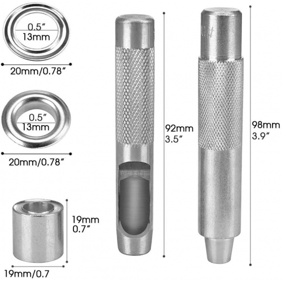 AcserGery Ösen-Set Ösen-Werkzeuge, 100 Sets Ösen 12 mm Metall-Ösen-Ösen-Set mit Ösen-Werkzeugen für die Reparatur von Segeltuchp