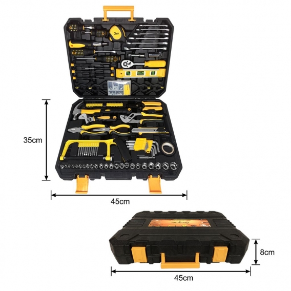 UISEBRT 268tlg Werkzeugkoffer Universal Haushalts Werkzeug Ratsche Steckschlüsselsatz Feinmechanik Ringmaulschlüssel Hammer