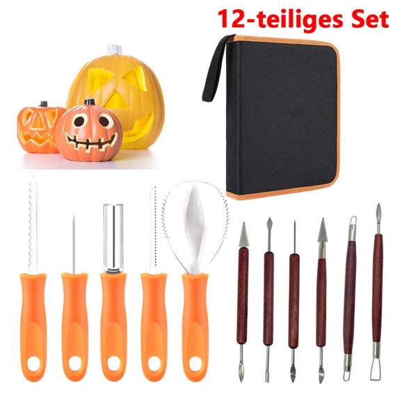 Professionelles Kürbis-Carving-Set, 11-teiliges Hochleistungs-Carving-Werkzeug aus Edelstahl für Halloween mit Tragetasche,Sonst