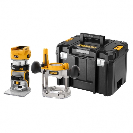 Dewalt Akku-Kombifräse DCW604NT-XJ 18 V, 2 Stück Fräsmodul, Parallelanschlag, 2 Stück Absaugadapter, Grundplatte, TSTAK-Box VI