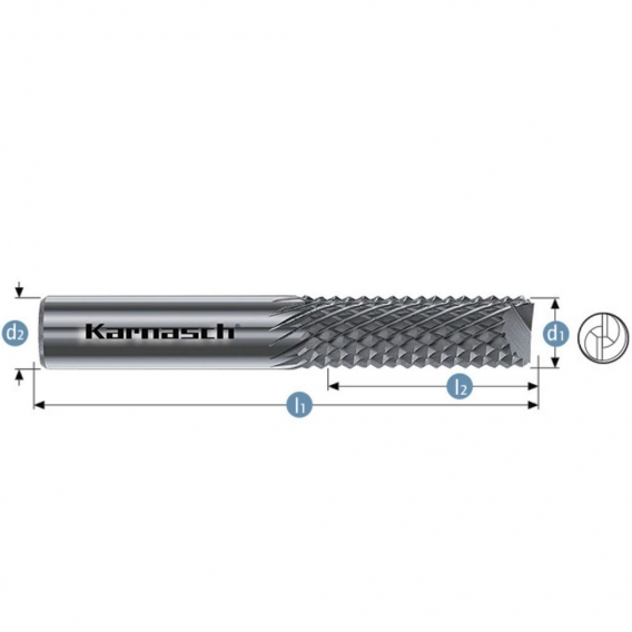 VHM Frässtift Fräser mit Stirnverzahnung für Kunststoffe GFK CFK MMC Carbon   Ø＝8 / l2＝25 / d2＝8 / l1＝63mm