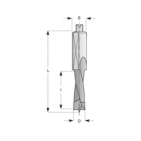ENT 22162 Dübelbohrer HW (HM), Schaft (C) 10 mm, Durchmesser (D) 6 mm, I 27 mm, D 27 mm, L 57,5 mm, Links
