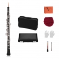 Muslady Professional Oboe C-Taste Halbautomatische Ausfuehrung Vernickelte Tasten Holzblasinstrument mit Oboe-Reed-Handschuhen L