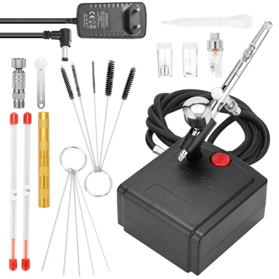 Professionelles Airbrush-Set fuer Modellbau-Kunstmalerei mit Luftkompressor + Netzteil + Airbrush + Airbrush-Halter + 0,3 mm Nad