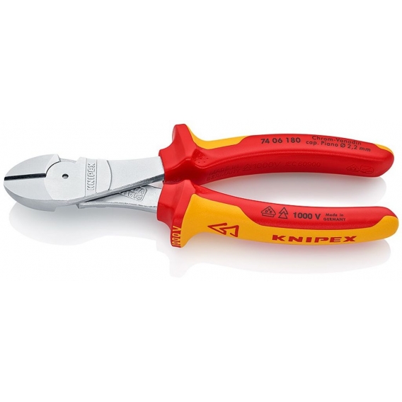 Knipex Kraftseitenschneider DIN ISO 5749 Länge 180mm VDE-isoliert Chrom 2K-Hüllen - 74 06 180 SB