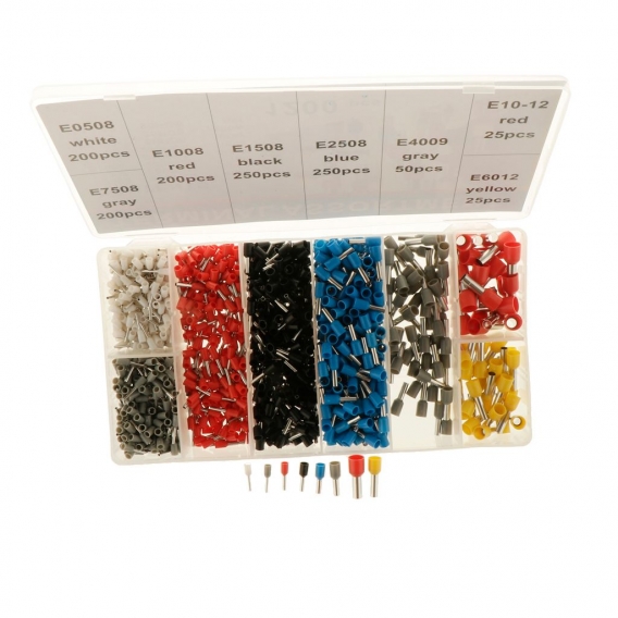 1 × 1200PCS Sortierte Crimp-Drahtklemmen mit Gehäuse ,,