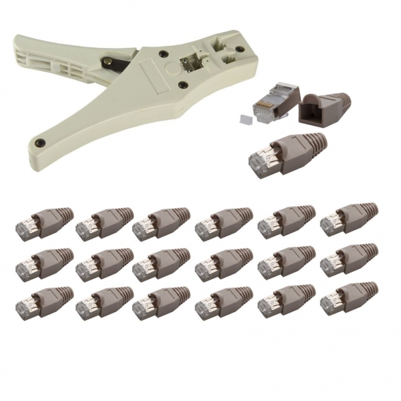 PremiumX Crimpzange inkl. Kabelschneider Abisolierer 20x RJ45 Western-Stecker