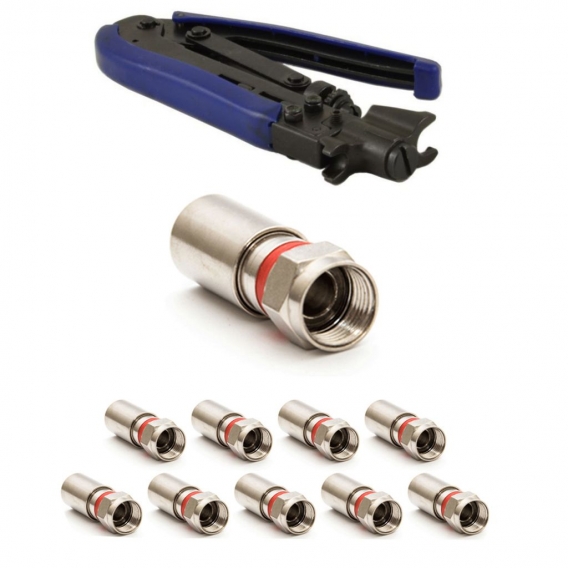 PremiumX Kompressionszange Crimpzange mit 10x XCon S10 Kompressionsstecker