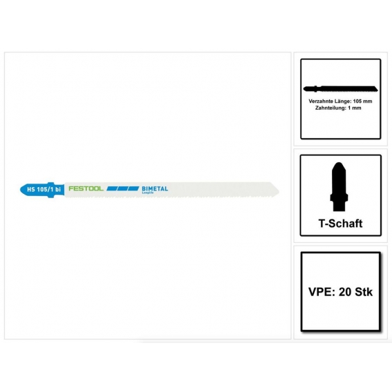 Festool HS 105/1 BI/20 Metal Steel / Stainless Steel Stichsägeblatt 105 mm 20 Stk. ( 4x 204272 ) gewellte Grundform aus  BI-Meta