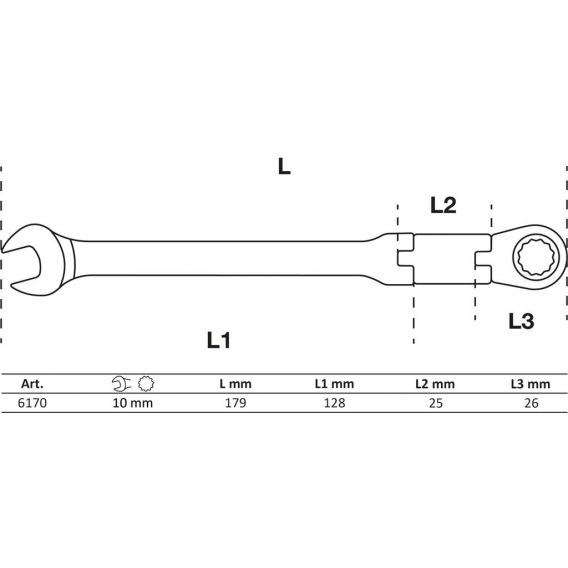 BGS technic Doppelgelenk-Ratschenring-Maulschlüssel | abwinkelbar | SW 10 mm