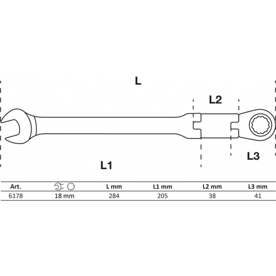 BGS technic Doppelgelenk-Ratschenring-Maulschlüssel | abwinkelbar | SW 18 mm