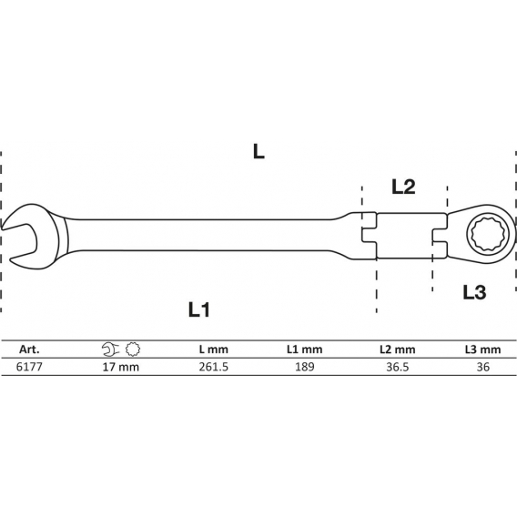 BGS technic Doppelgelenk-Ratschenring-Maulschlüssel | abwinkelbar | SW 17 mm