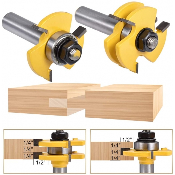 AcserGery 3 Flöten-T-förmige Nut- und Federschneider-Sets Holzbearbeitungs-Schneidwerkzeug (2 Stück/Satz, Schaftdurchmesser: 12,