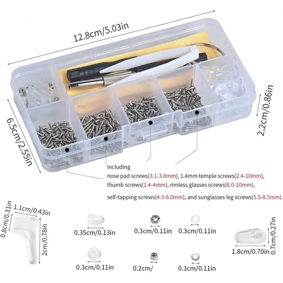 AcserGery 500-teiliges Brillenreparaturset mit Schraubenmutter, Nasenpads, Schraubendreher, Pinzette, Reinigungstuch, Reparaturw