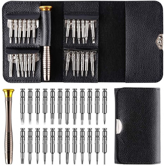 AcserGery 25-in-1-Mini-Präzisions-Schraubendreher-Set, 25-teiliges Schraubendreher-Set Reparaturwerkzeuge, Set mit Lederetui, Sc