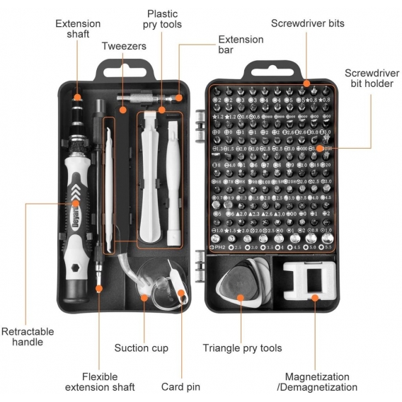 Pyzl 115-in-1-Präzisions-Schraubendreher-Kit zur Reparatur von iPhone, Laptop, PC, MacBook, Xbox-Brille und anderen elektronisch