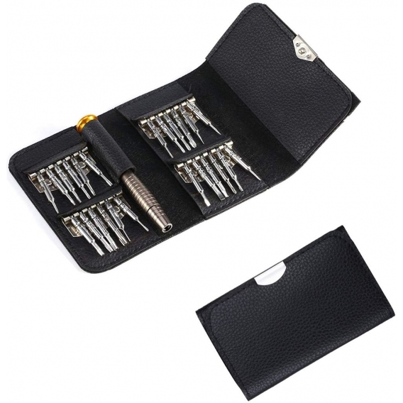 Pyzl Mini 25 in 1 Präzisions-Schraubendreher-Set, 25-teiliges Schraubendreher-Set Reparaturwerkzeuge, Set mit Ledertasche, Schra