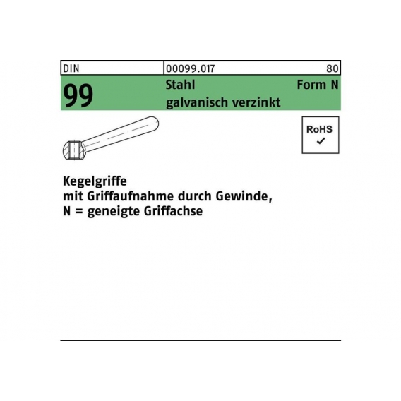 Kegelgriff DIN 99 N 160 M 20 Stahl galv. verz. geneigte Griffachse