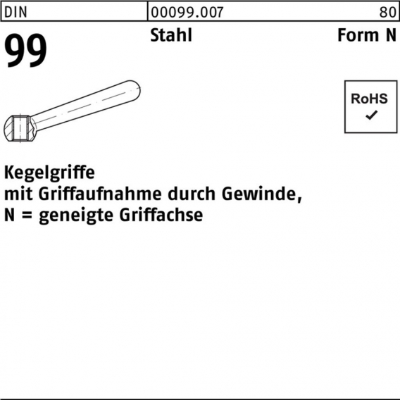 Kegelgriff DIN 99 N 100 M 12 Stahl geneigte Griffachse