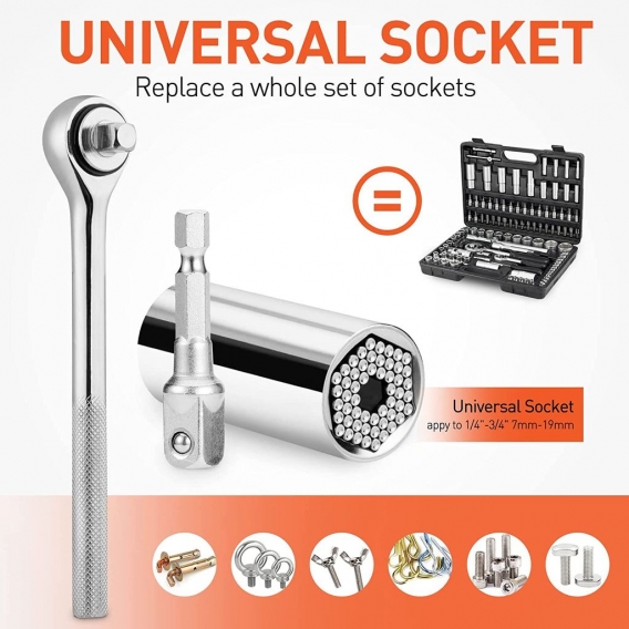 AcserGery 3 Stück 7–19 mm Universal-Steckschlüssel, hochwertiges CR-V multifunktionales Handwerkzeug, Schraubenschlüssel, Adapte