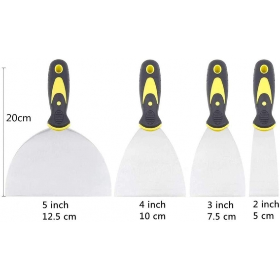 AcserGery Streichmesser 4-teiliges Set Stahlspachtel Streichmesser 5, 7,6, 10,2, 12,7 cm Spachtel für Tapeten und Wände