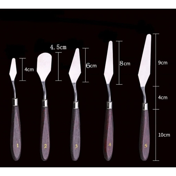 Pyzl 5-teiliges Paletten-Edelstahl-Ölgemälde-Spachtelmesser, Holzgriff