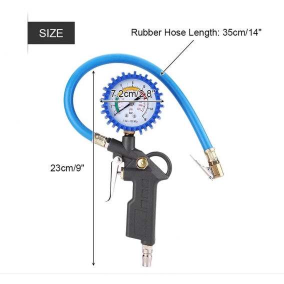 AcserGery Digitaler Reifendruckmesser, Füllpistole Reifenfüllmesser Reifendruckmesser Luftdruckprüfer 0-220PSI für Auto, LKW, Mo