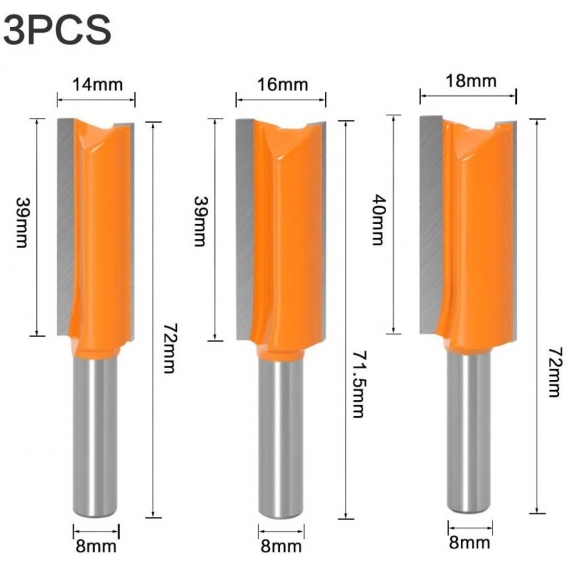 AcserGery 3 Stück 8 mm gerader Cutter Holzbearbeitungsschneider Extra langer Cutter Shading Cutter Straight Bit