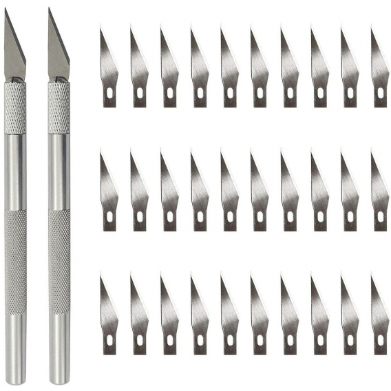 Pyzl Bastelmesser-Set, 2 Lineal Bastelmesser 30 Schneidklingen, zum Schnitzen, Heimwerken, Hobbymesser, Präzisionsschneider, Scr