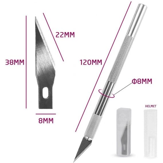 Pyzl Bastelmesser-Set, 2 Lineal Bastelmesser 30 Schneidklingen, zum Schnitzen, Heimwerken, Hobbymesser, Präzisionsschneider, Scr