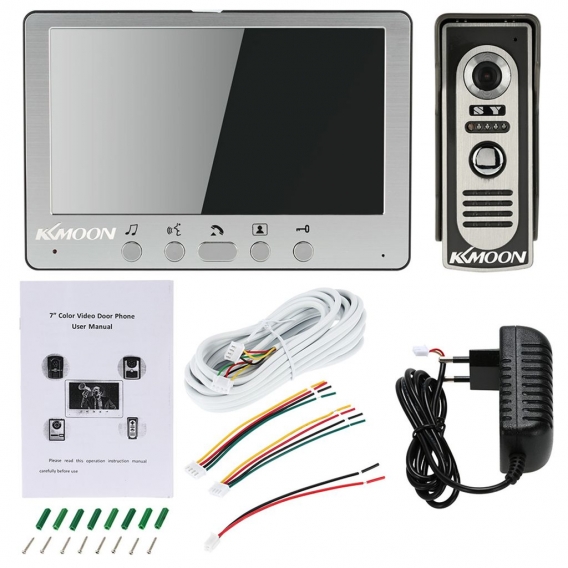 KKmoon? 7-Zoll-Kabel-Video-Tuersprechanlage Visual Intercom Tuerklingel aus Aluminium mit 1 * 800x480 Innenmonitor + 1 * 700TVL-