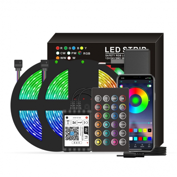 Smart Wifi LED RGB Lichtbaender 32,8ft. 5050 Farbwechsellichter mit Voice & APP & 24 Tasten Fernbedienung Tape Lights Weihnachts