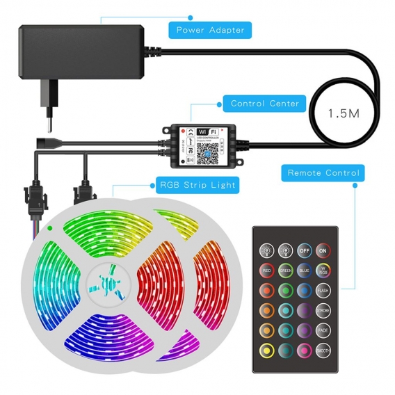 Smart Wifi LED RGB Lichtbaender 16.4ft. 5050 Farbwechsellichter mit Voice & APP & 24 Tasten Fernbedienung Tape Lights Weihnachts