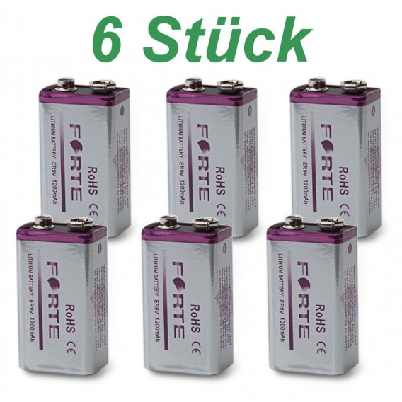 6 x 9V Lithium Blockbatterie Rauchmelder 1200mAh Feuermelder E Block Batterie